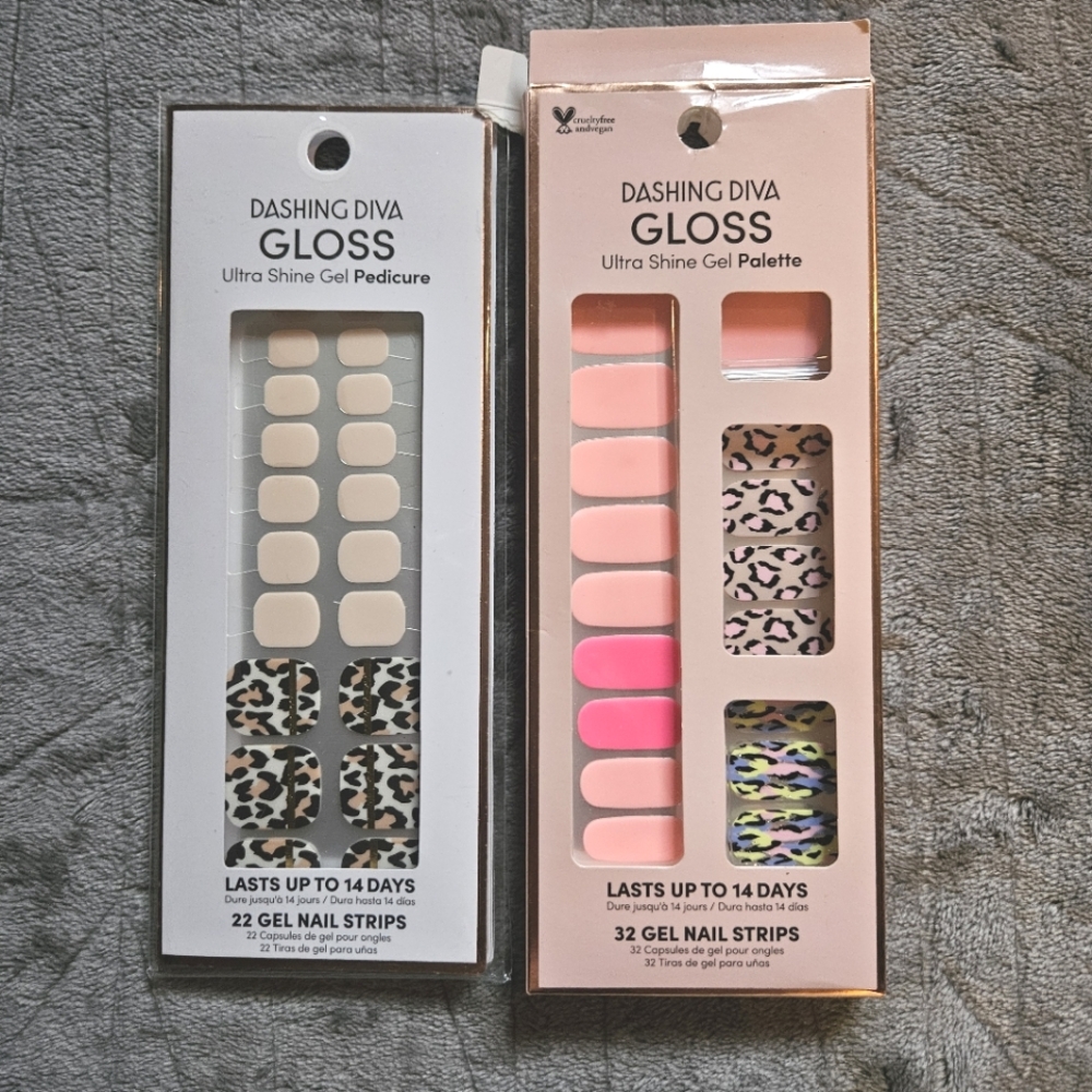 NWOT. Dashing Diva Manicure & Pedicure sets - Leopard & Pink